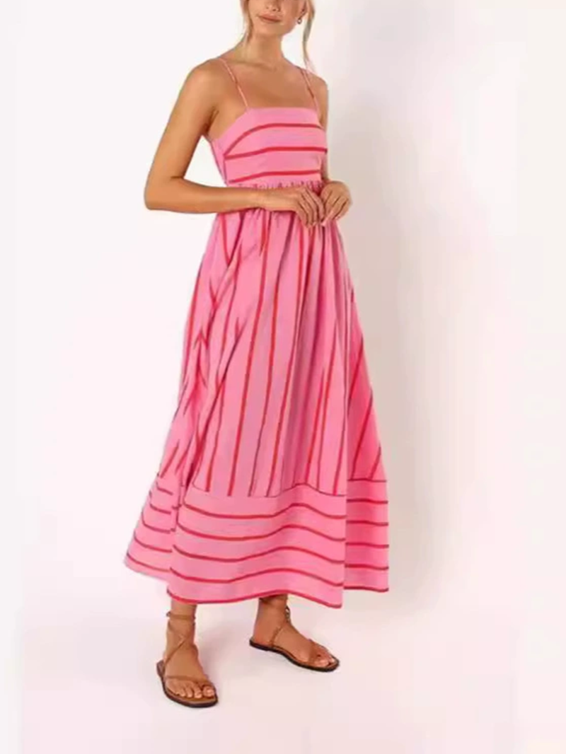 Women's Striped Back Smocked Maxi Dress(BUY 2 FREE SHIPPING)