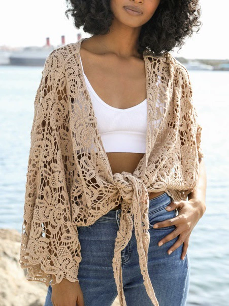 Cardigan lace beach cover-up openwork loose top(BUY 2 FREE SHIPPING)