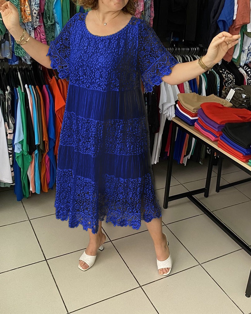 ✨✨✨SOLID COLOR SHORT SLEEVE LACE DRESS