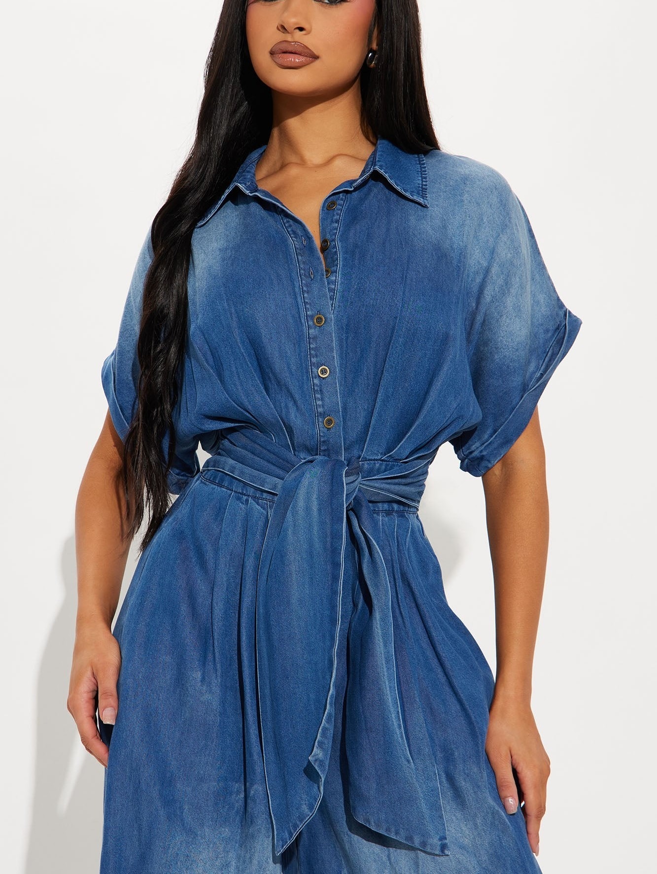 🔥HOT SALE🔥Casual Bat Sleeve Tie-Waist Tencel Denim Wide-Leg Jumpsuit (Buy 2 Free Shipping)