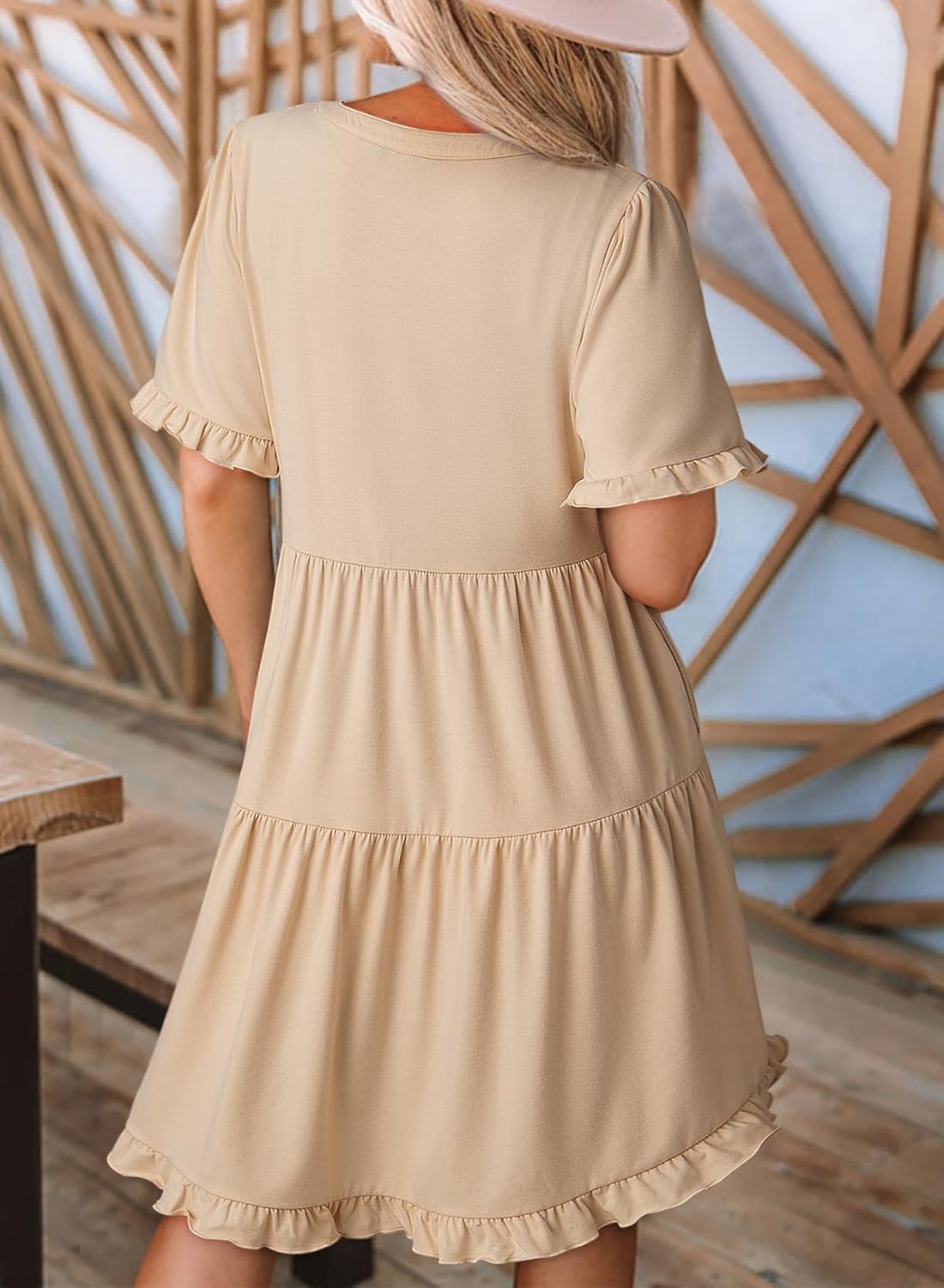 Womens Dresses  V Neck Short Sleeve Casual A Line Flowy Swing Shift Dress(Buy 2 Free Shipping)