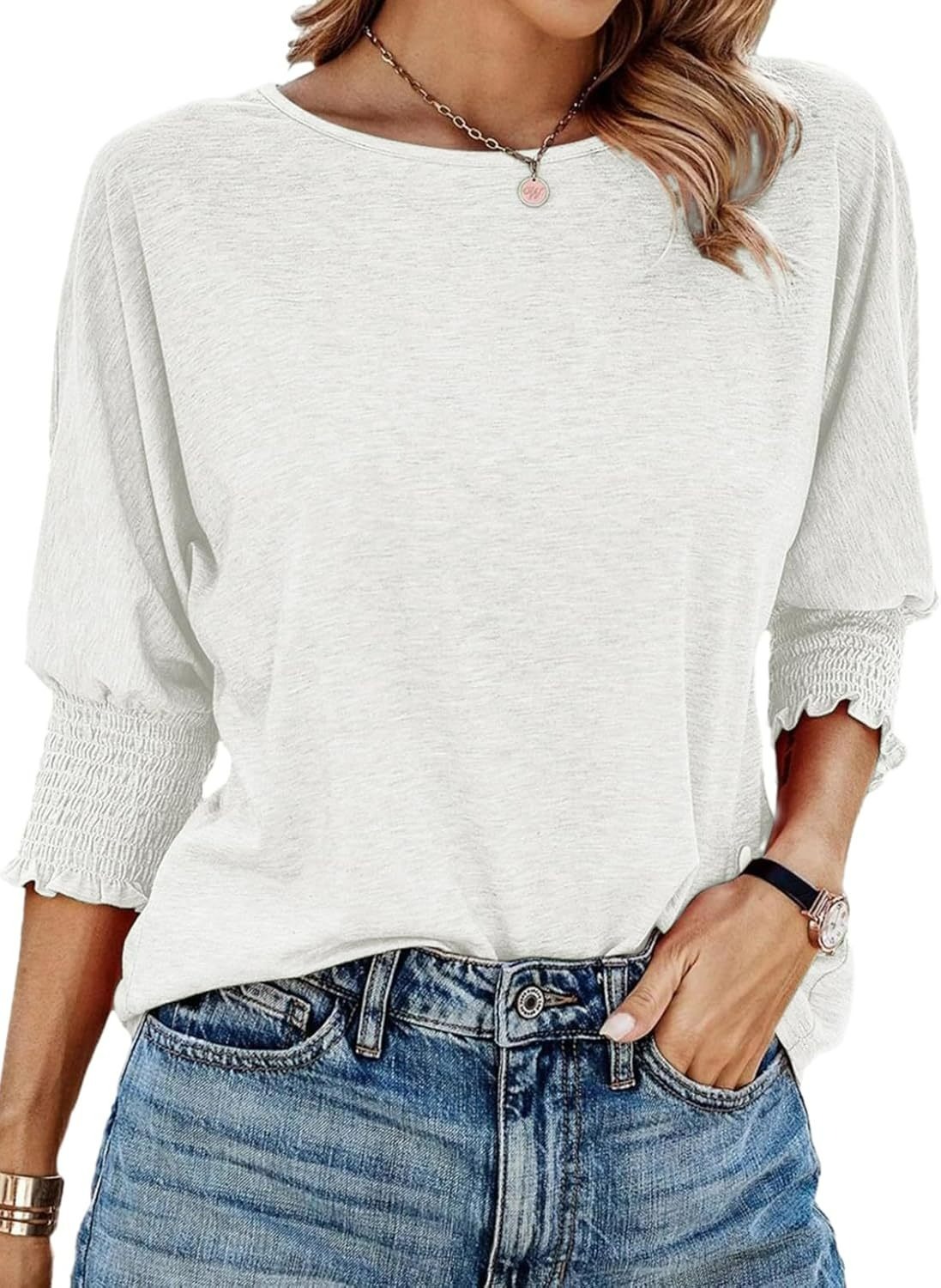 ✨2024 Hot Sale ✨Women's 3/4 Sleeve T-Shirts Cute Crewneck Tees Blouses(BUY THREE FREE SHIPPING!!!)