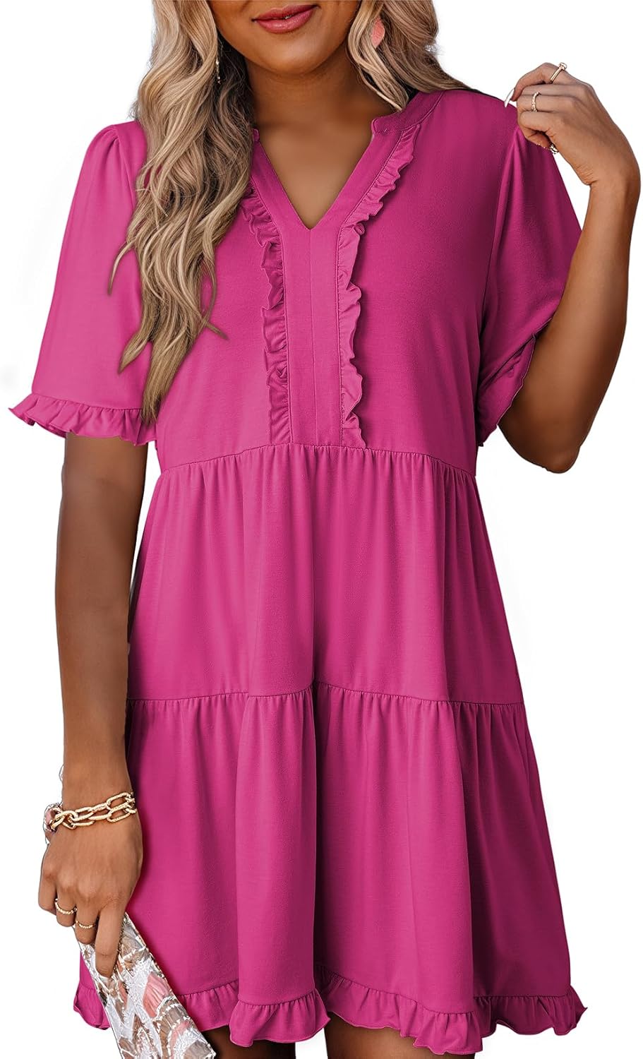 Womens Dresses  V Neck Short Sleeve Casual A Line Flowy Swing Shift Dress(Buy 2 Free Shipping)