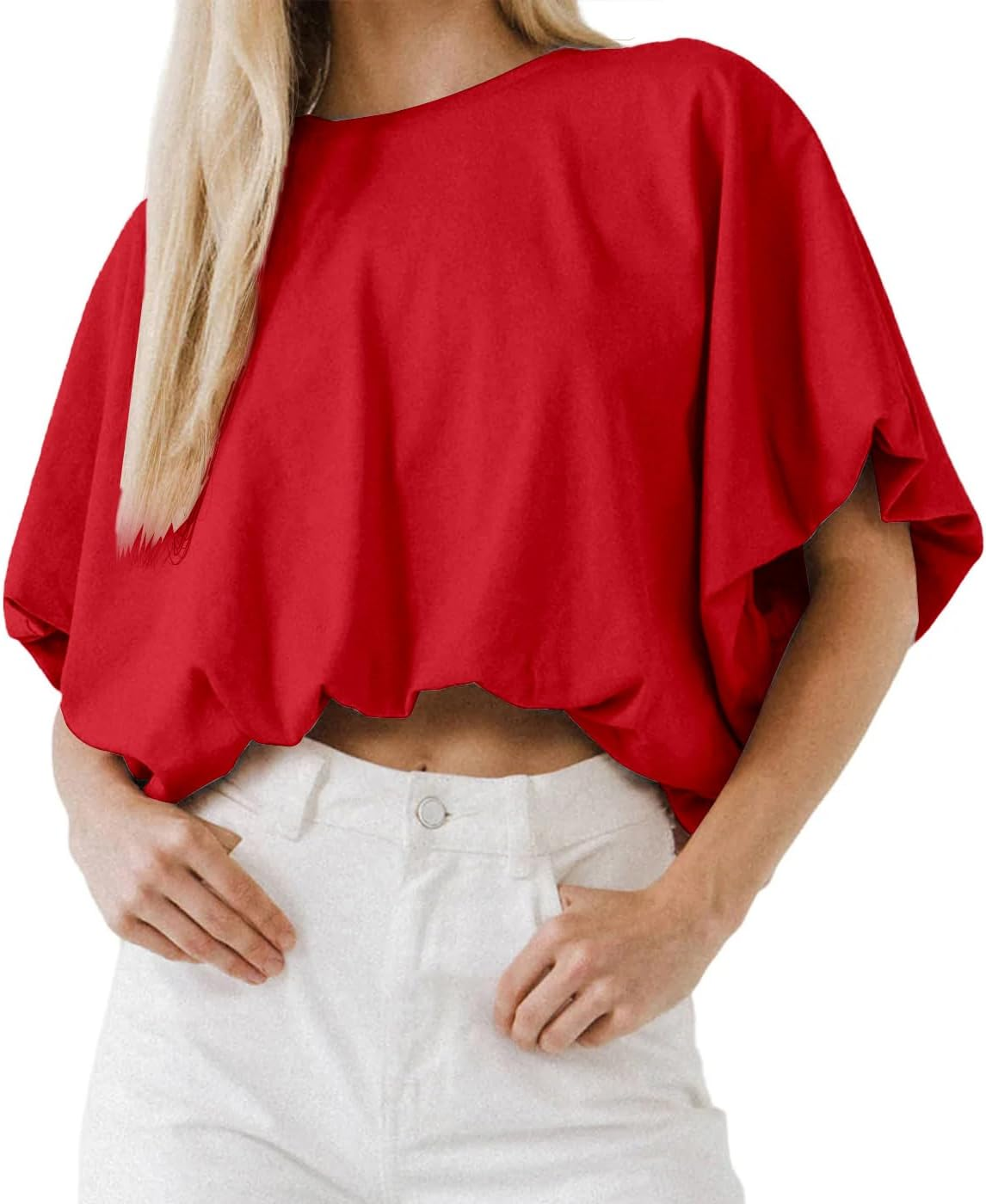 Women's Voluminous Bubble Hem Cropped Top