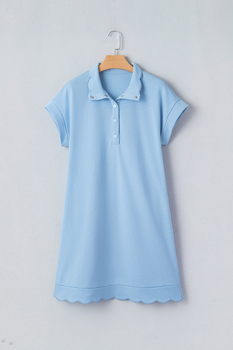 Women's Scallop Hem Henley Shirt Dress(BUY 2 FREE SHIPPING)