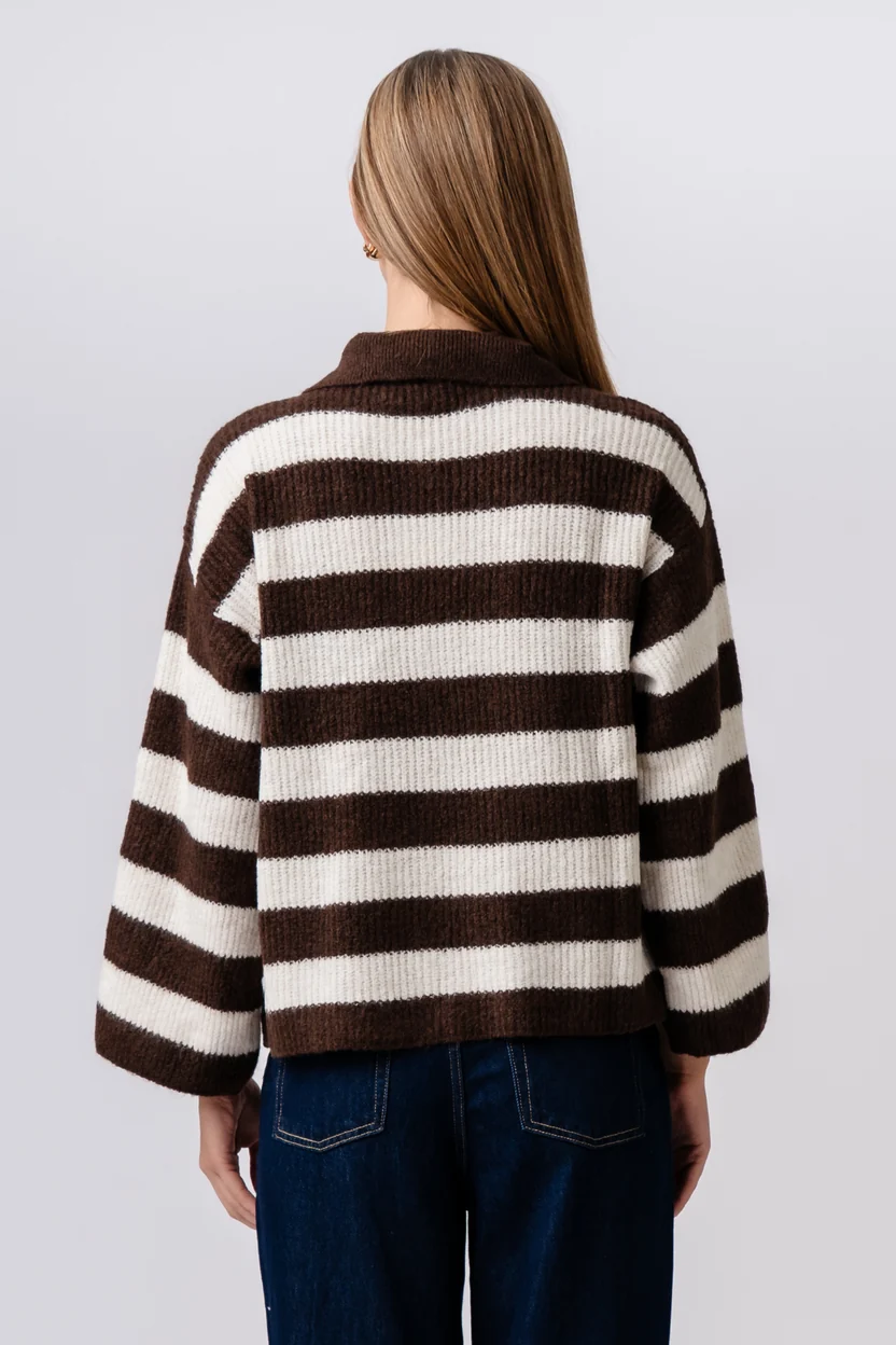 Casual Striped Long Sleeve Button Up Knit Sweater