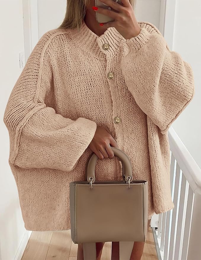 Women's Solid Color Button Cable Knit Cardigan
