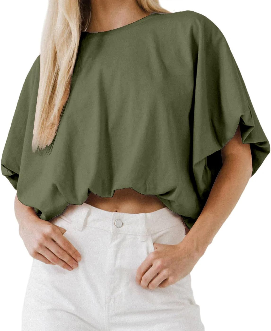 Women's Voluminous Bubble Hem Cropped Top