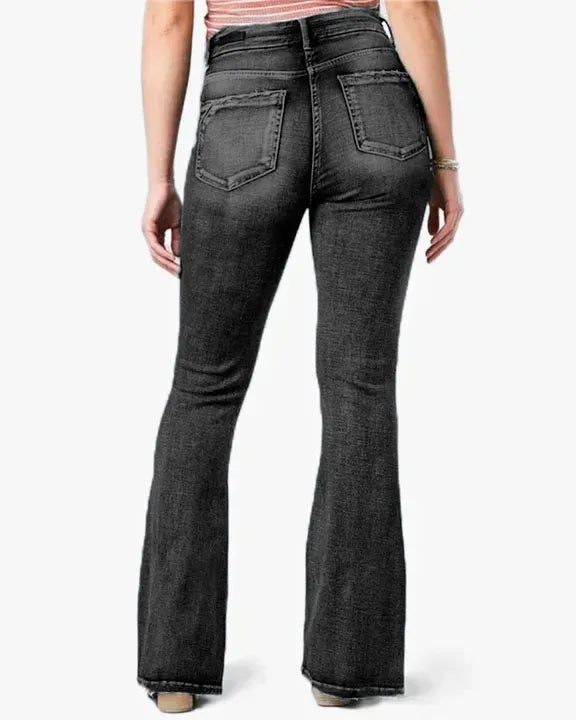 Vintage Button Side Design Mid Waist Flare Jeans