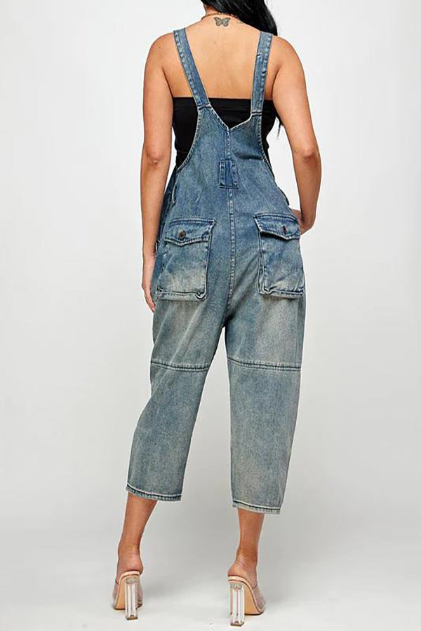 2026 Fashion Casual Designer Style Denim Suspender Jumpsuit
