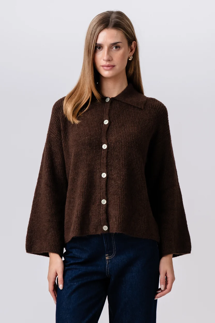 Casual Striped Long Sleeve Button Up Knit Sweater