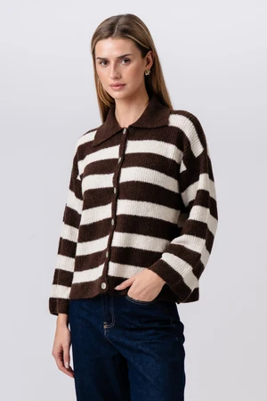 Casual Striped Long Sleeve Button Up Knit Sweater