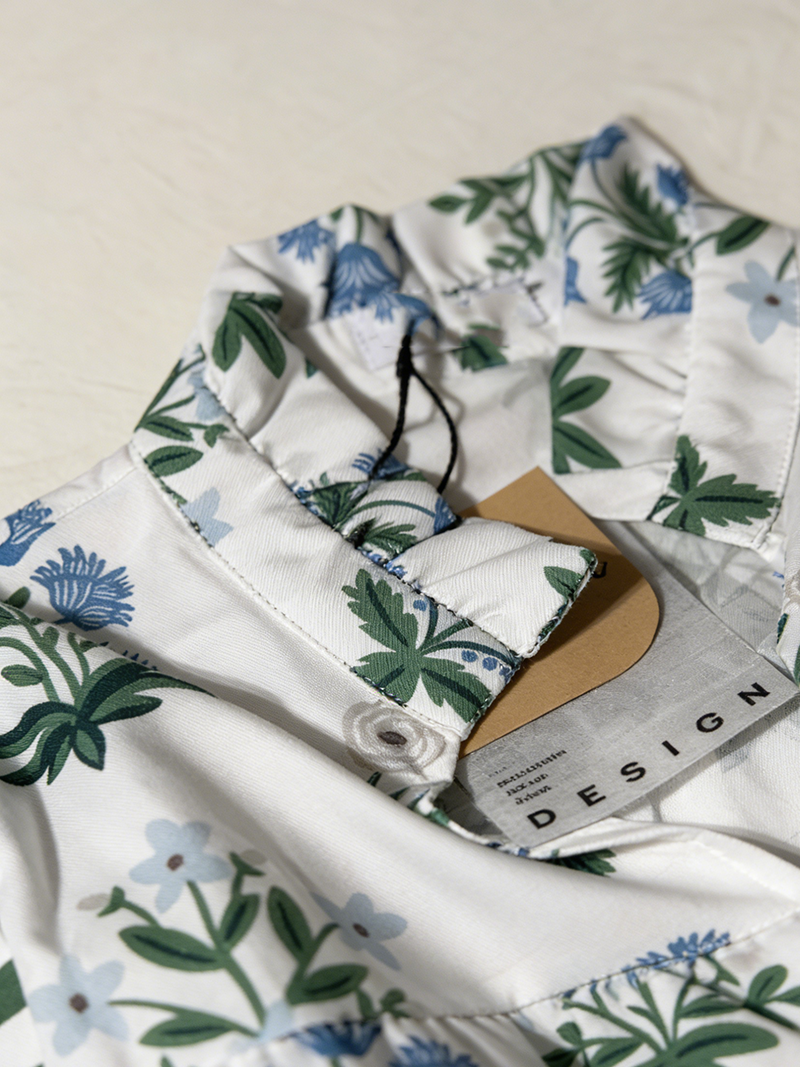 Floral Print V-Neck Geo Puff Sleeve Top