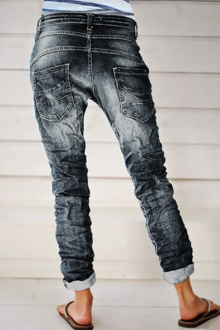 Midiross Vintage Button Fly Stitch Trim Low Waist Jeans