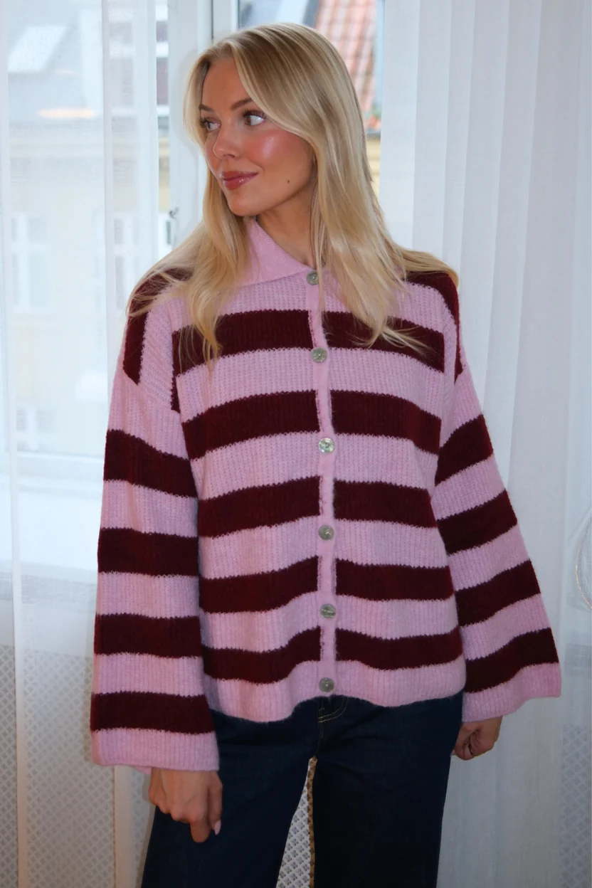 Casual Striped Long Sleeve Button Up Knit Sweater