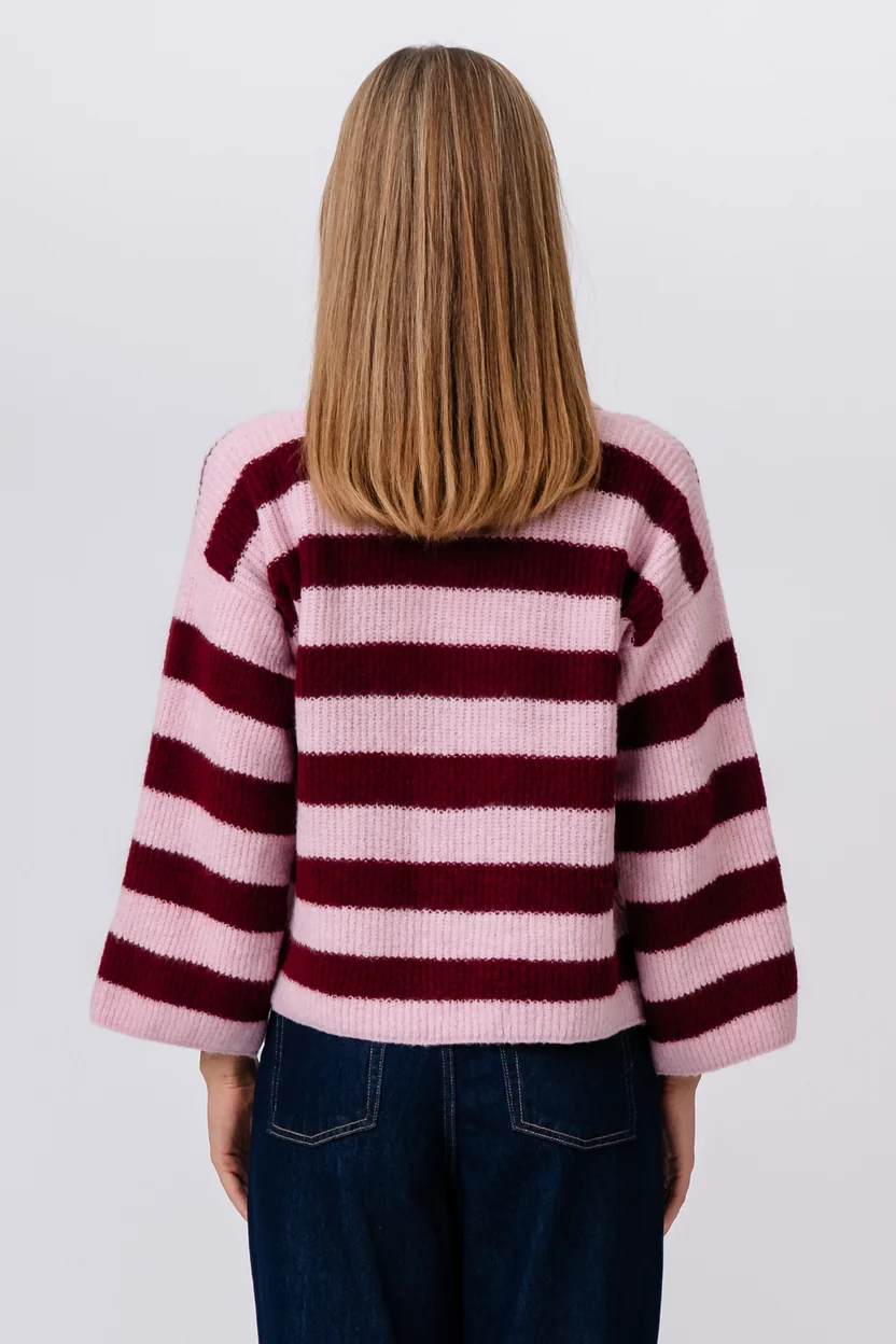 Casual Striped Long Sleeve Button Up Knit Sweater