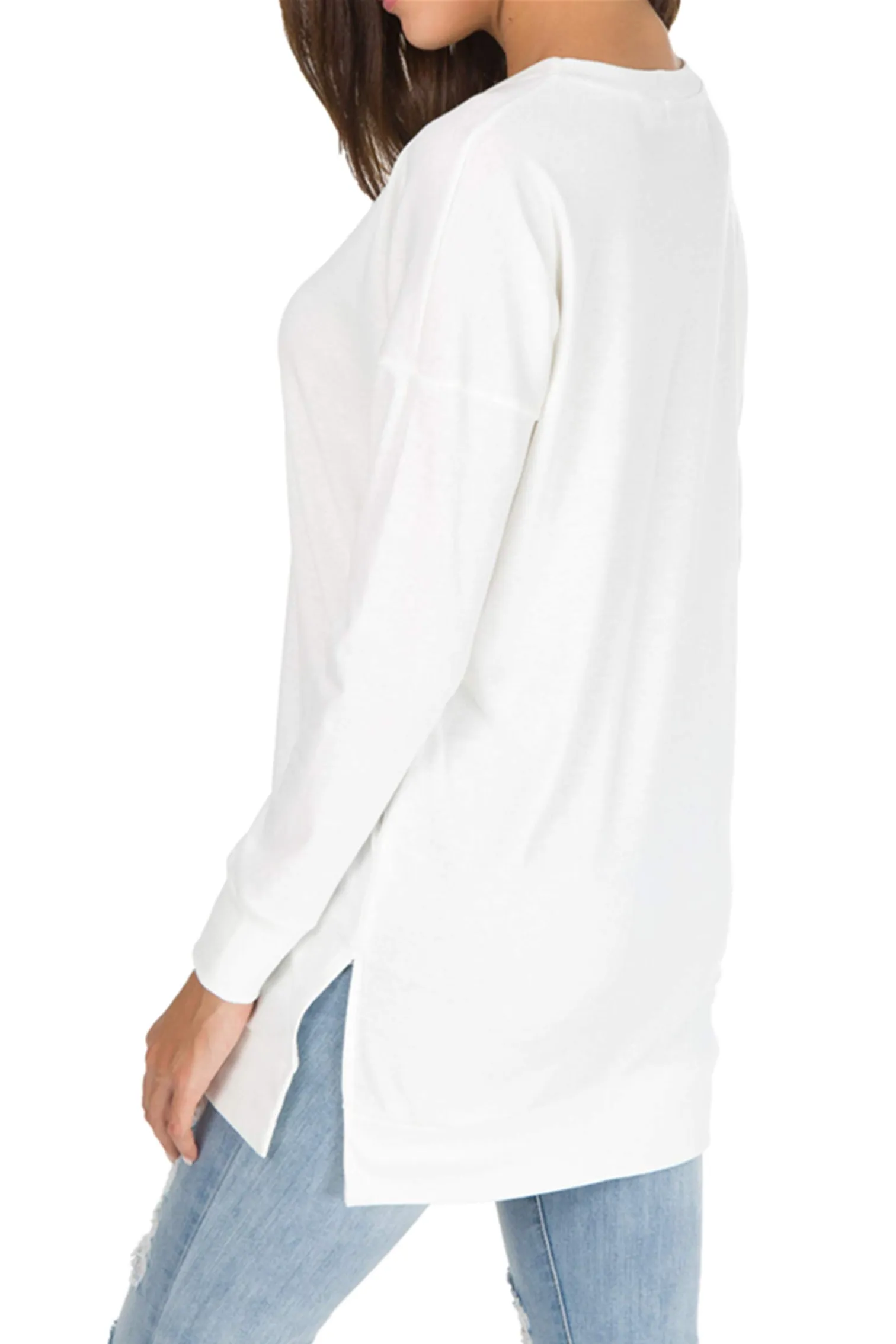 🔥🔥🔥🔥Hot Sale Long Sleeve Side Slit Loose Tops (Buy 3 Free Shipping)