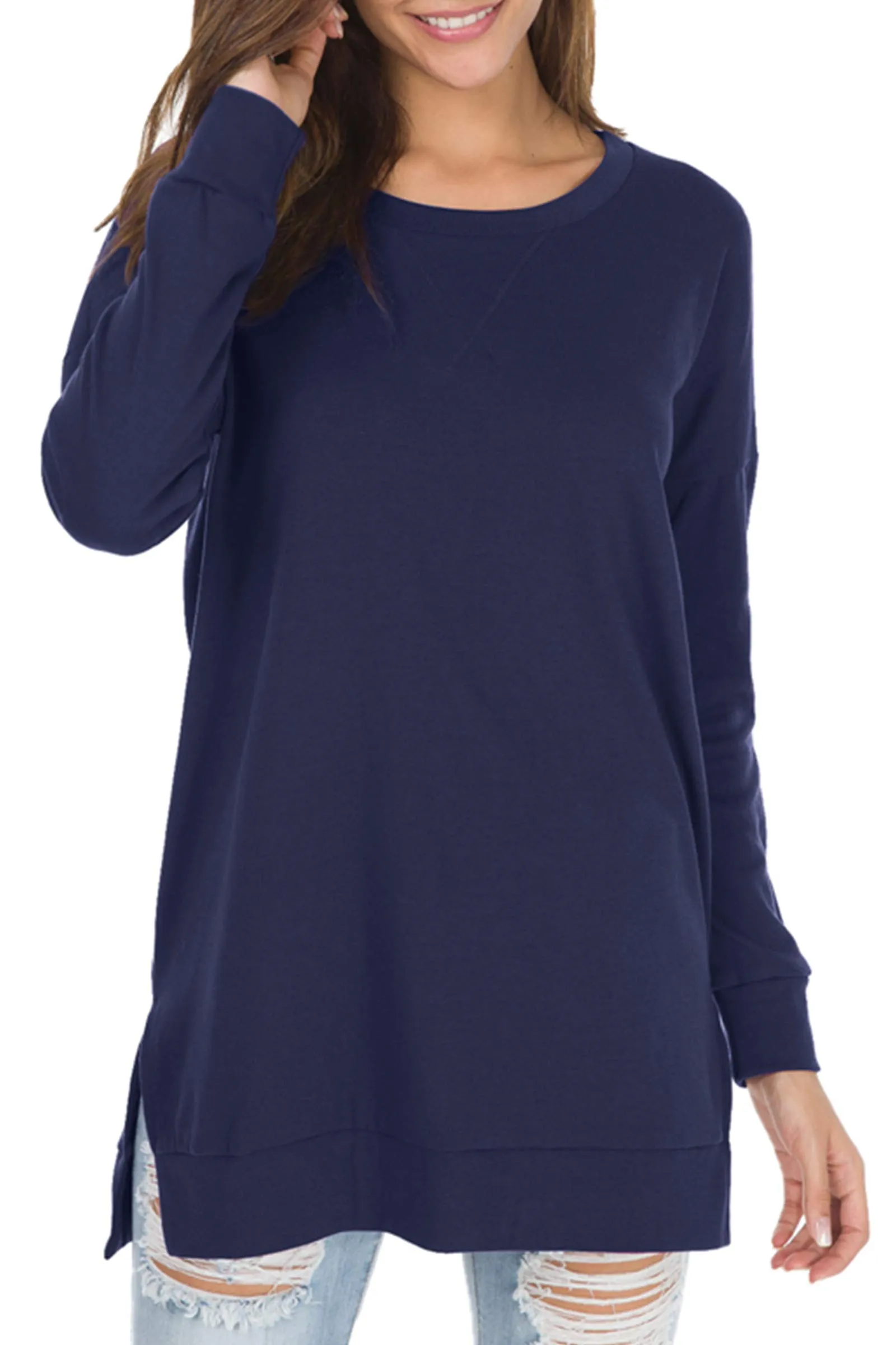 🔥🔥🔥🔥Hot Sale Long Sleeve Side Slit Loose Tops (Buy 3 Free Shipping)