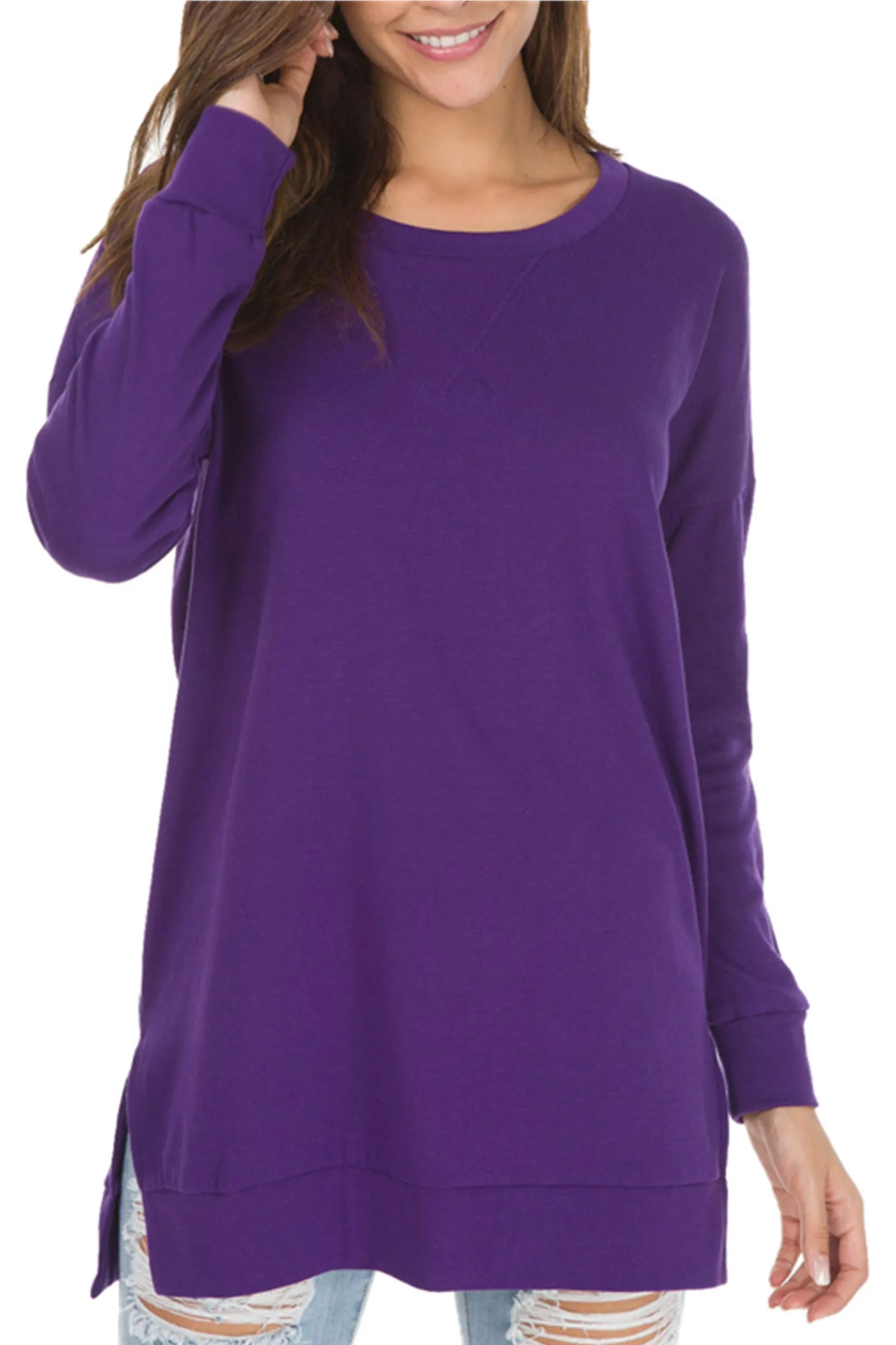 🔥🔥🔥🔥Hot Sale Long Sleeve Side Slit Loose Tops (Buy 3 Free Shipping)