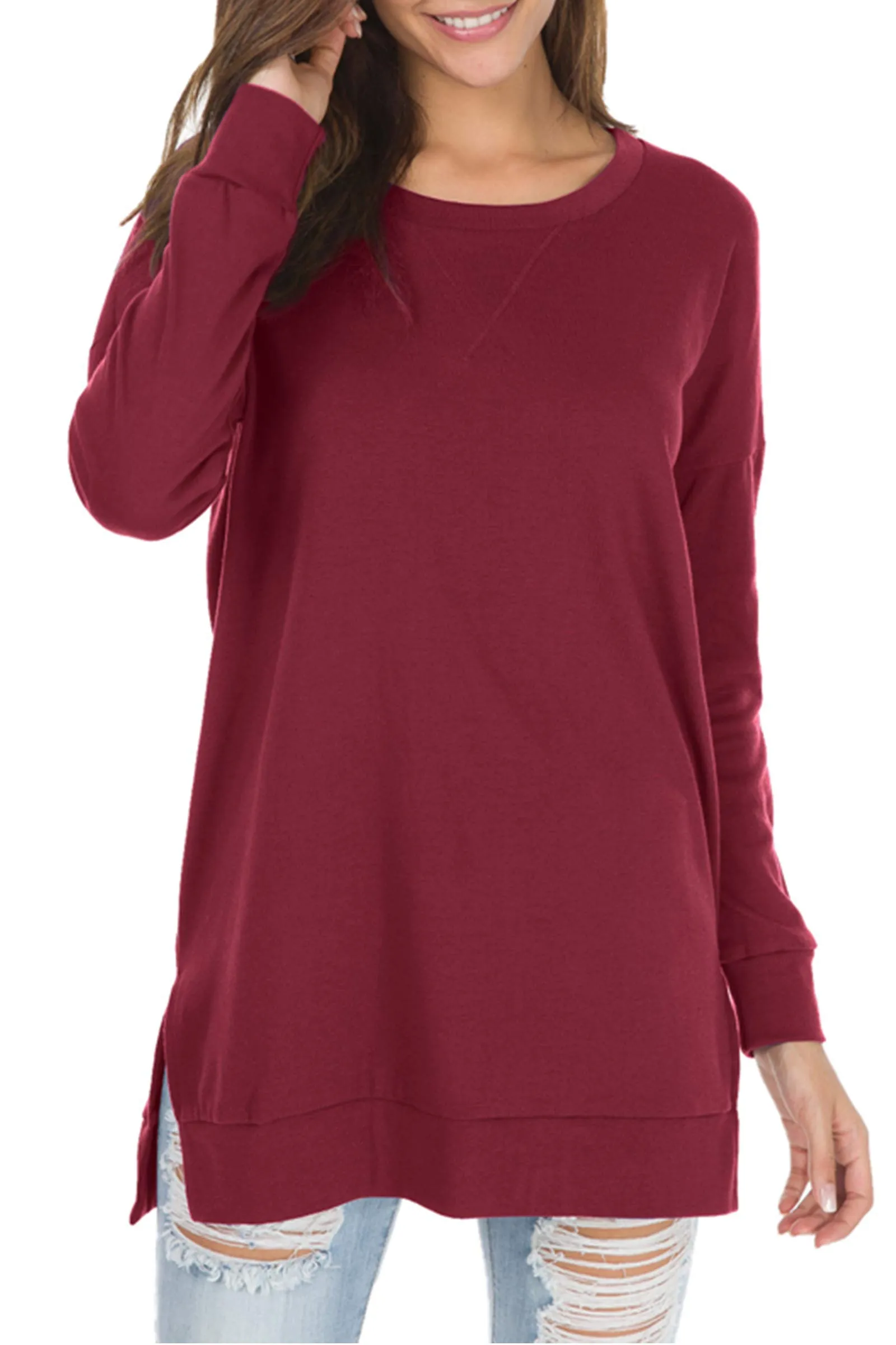 🔥🔥🔥🔥Hot Sale Long Sleeve Side Slit Loose Tops (Buy 3 Free Shipping)