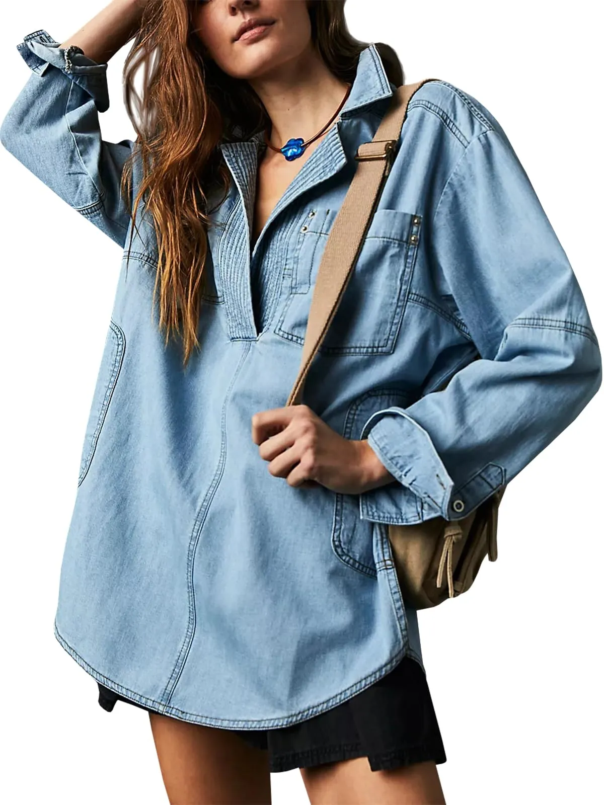 🔥🔥🔥🔥Women's V-Neck Denim Pullover Shirt (Buy 2 Free Shipping)