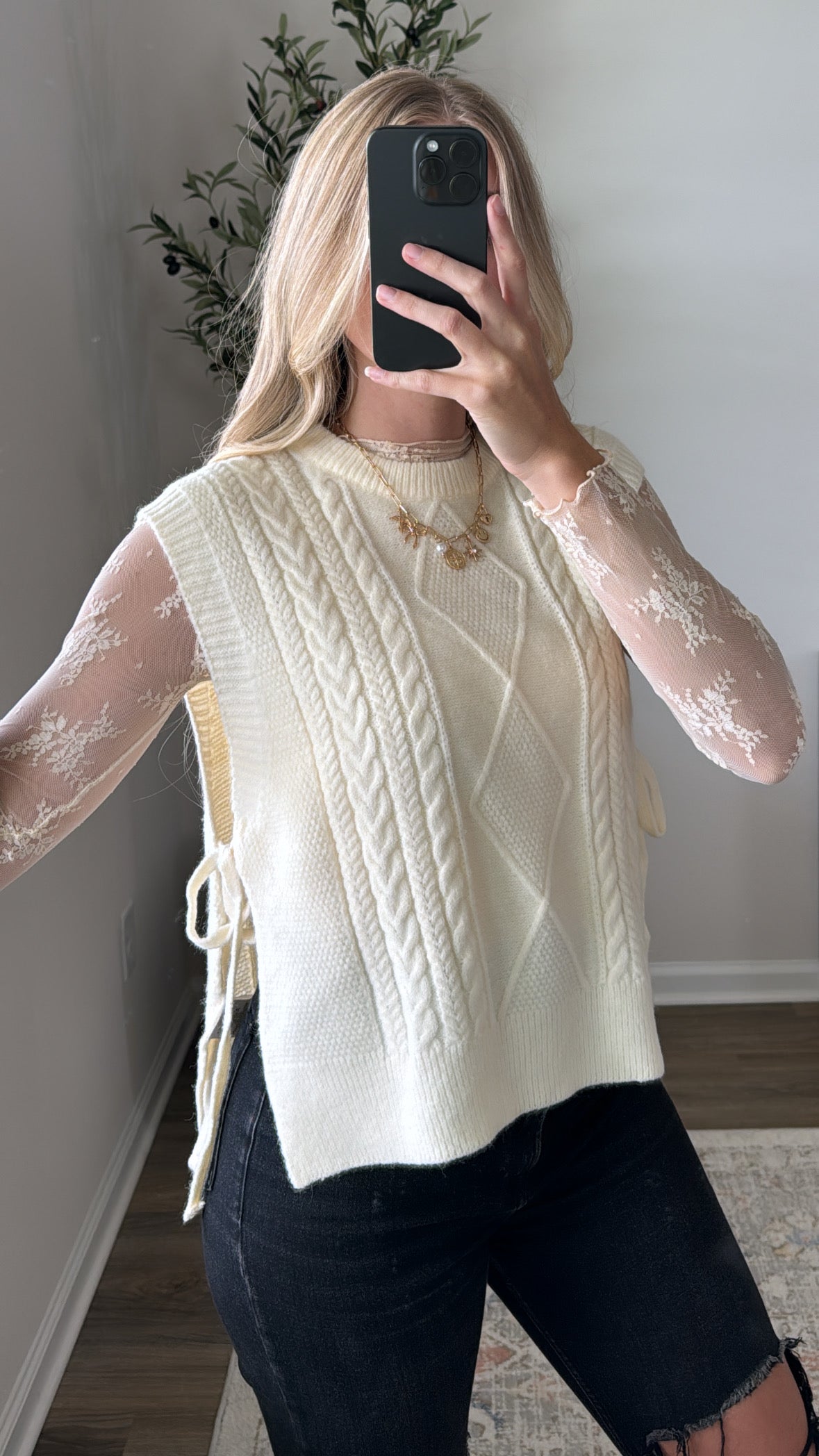 🔥HOT SALE🔥Argyle Side Tie Sweater