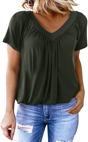 Women's Casual Summer T Shirts Short Sleeve V Neck Tops Tshirts（BUY 3 FREE SHIPPING)