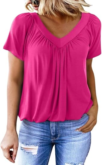 Women's Casual Summer T Shirts Short Sleeve V Neck Tops Tshirts（BUY 3 FREE SHIPPING)