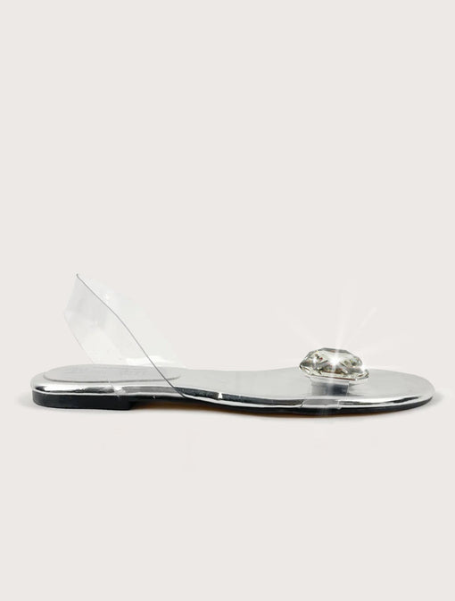 SILVER FLAT SANDAL WITH DIAMOND