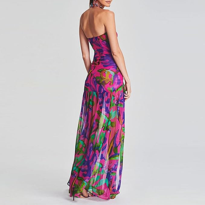 Women's tube top dress slim fit strapless backless high slit long dress