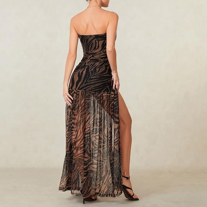 Women's tube top dress slim fit strapless backless high slit long dress