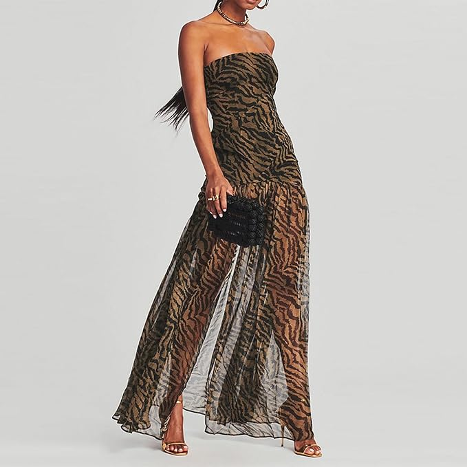 Women's tube top dress slim fit strapless backless high slit long dress