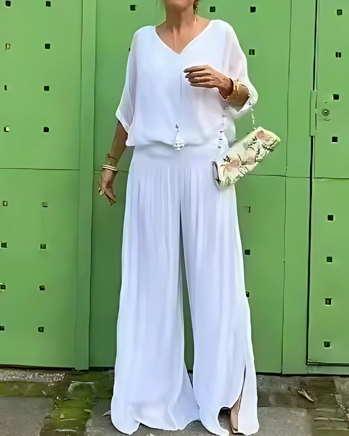 Elegant chiffon wide-leg pants two-piece suit（BUY 2 FREE SHIPPING)