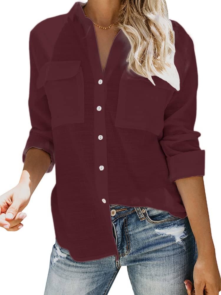 Women's Button Down Shirt Long Sleeve Casual Loose Blouse Tops(BUY 2 FREE SHIPPING)