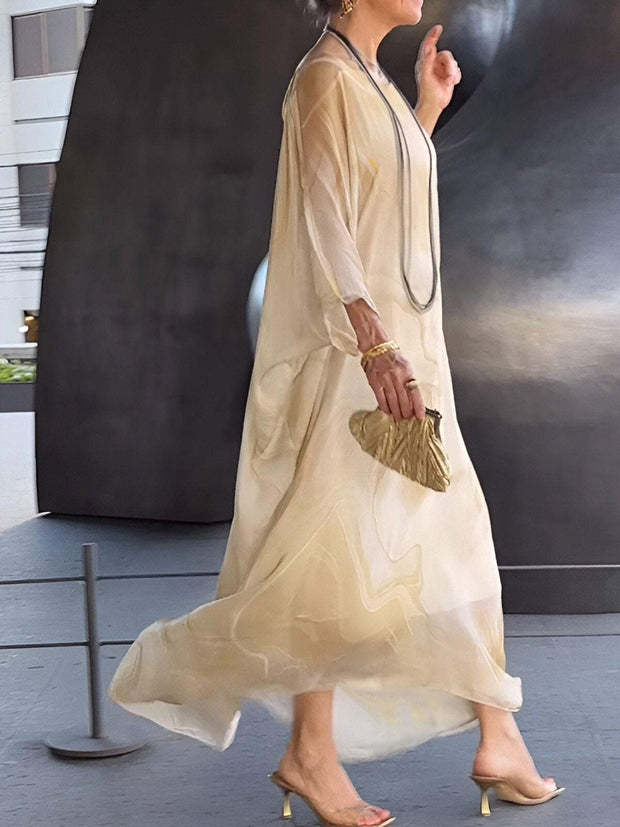 Elegant Chiffon Marble Print Dress