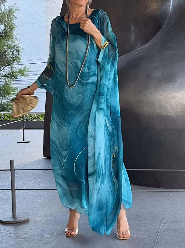 Elegant Chiffon Marble Print Dress