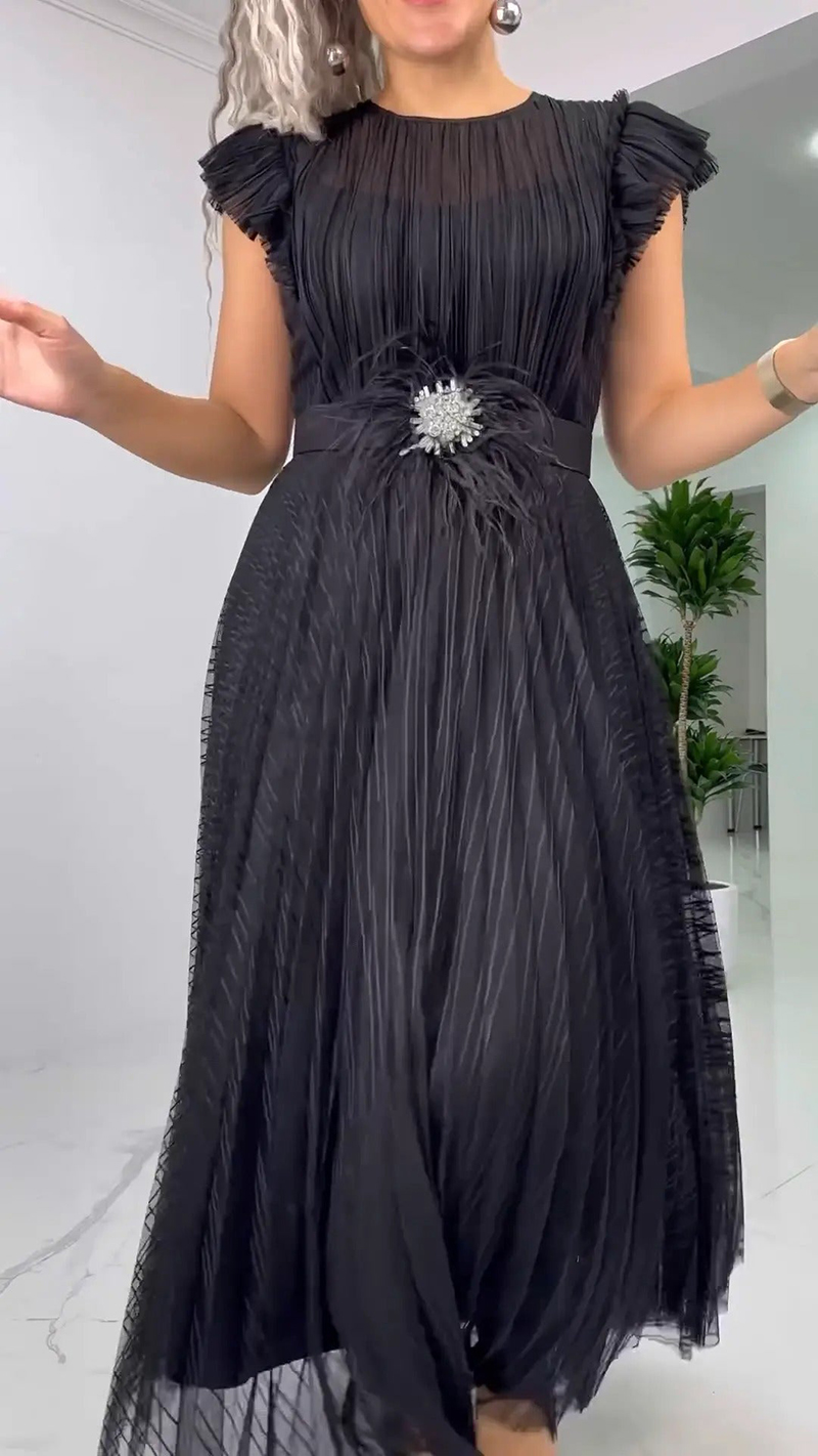 Elegant pleated belted chiffon dress（BUY 2 FREE SHIPPING)