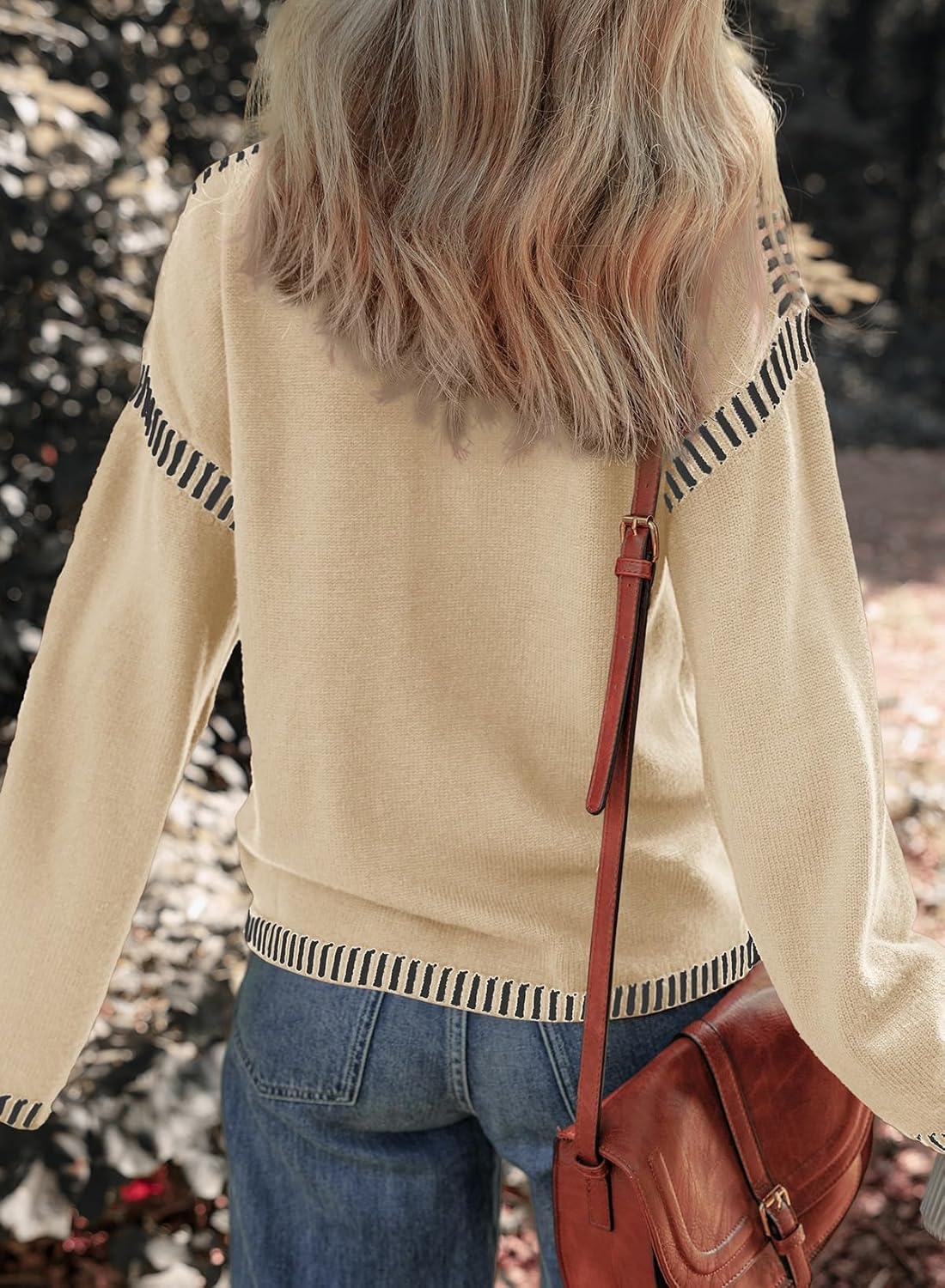 Cozy Contrast Trim Crewneck Sweater