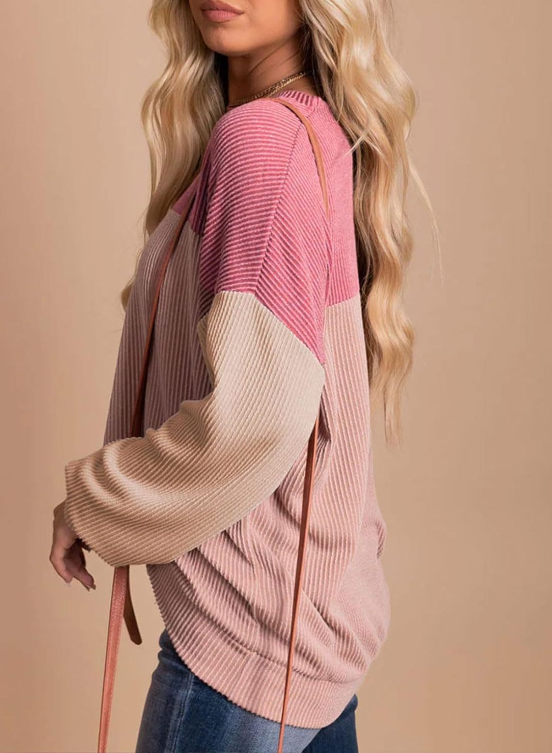 🔥HOT SALE🔥Colorblock Crew Neck Knitted Long Sleeve Top（Buy 2 Free Shipping)