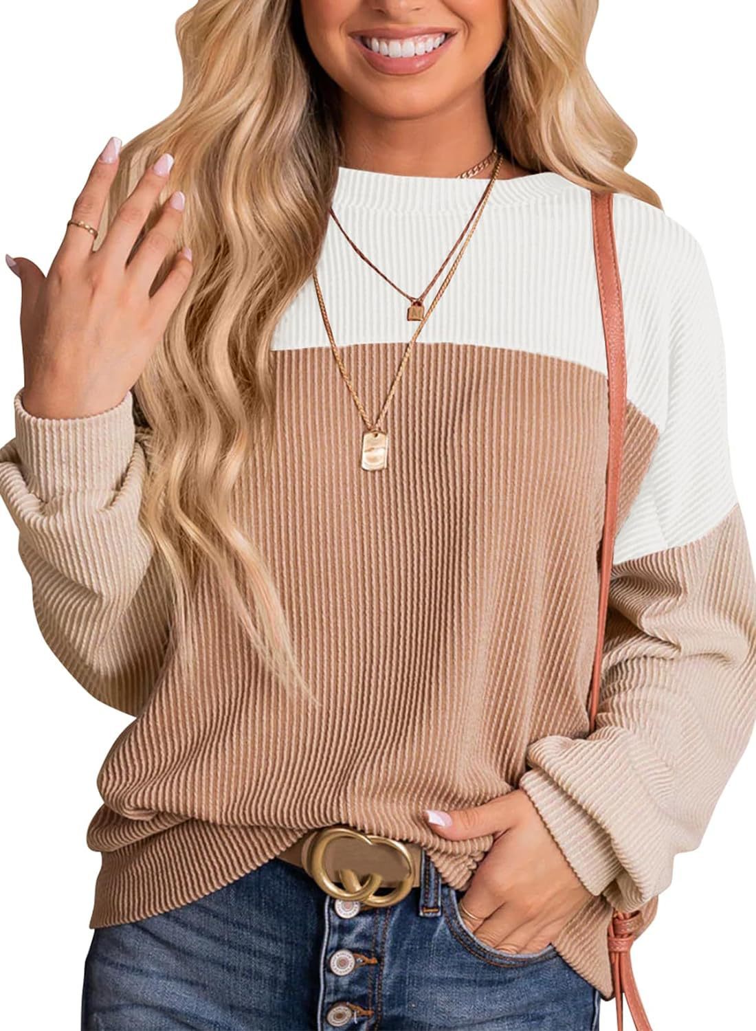 🔥HOT SALE🔥Colorblock Crew Neck Knitted Long Sleeve Top（Buy 2 Free Shipping)