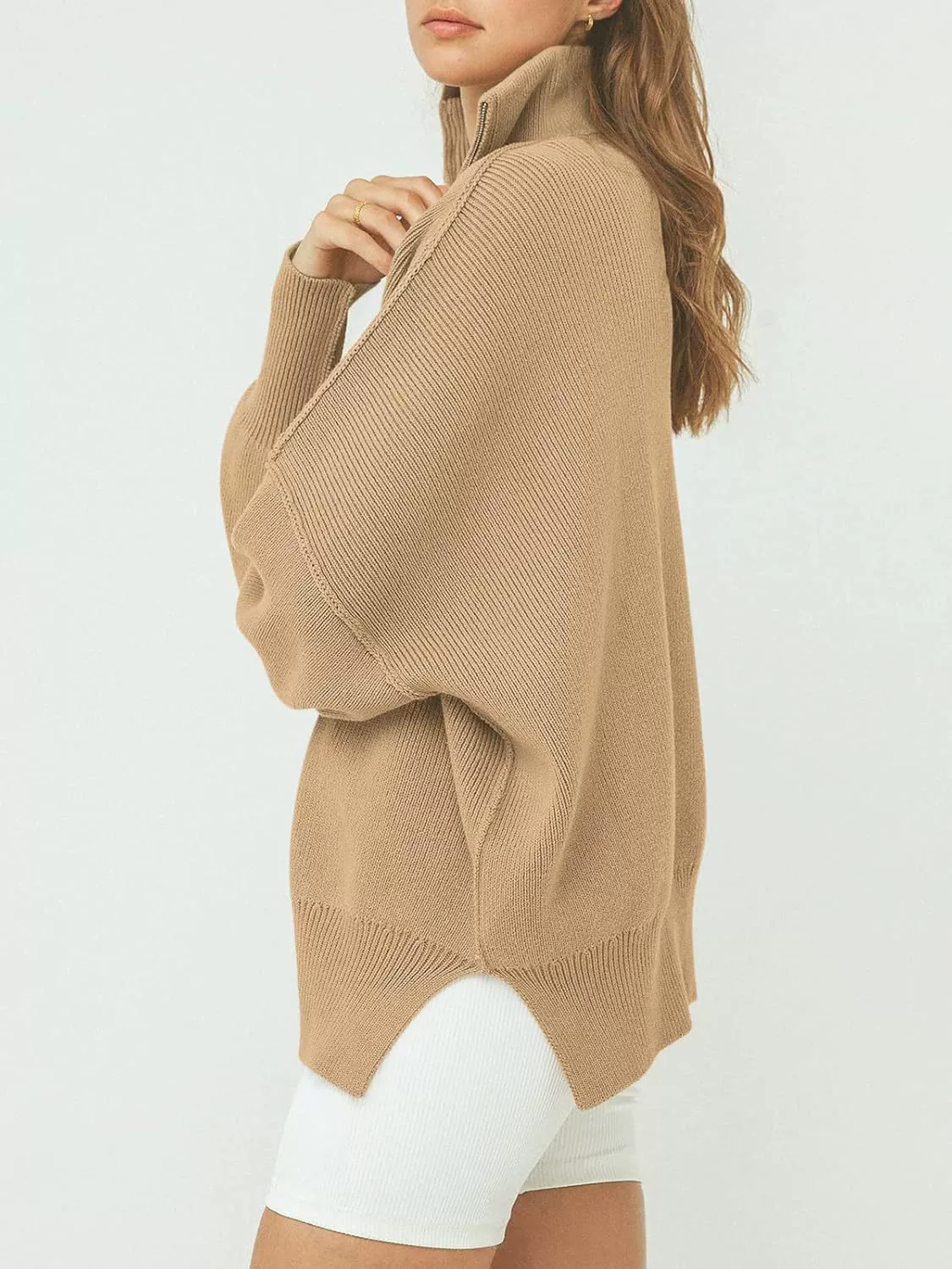 Women's Oversized Fashion Long Sleeve Quarter Zip Baggy Loose Slouchy Sweater Pullover Tops 2025 Fall Outfits（BUY 2 FREE SHIPPING)