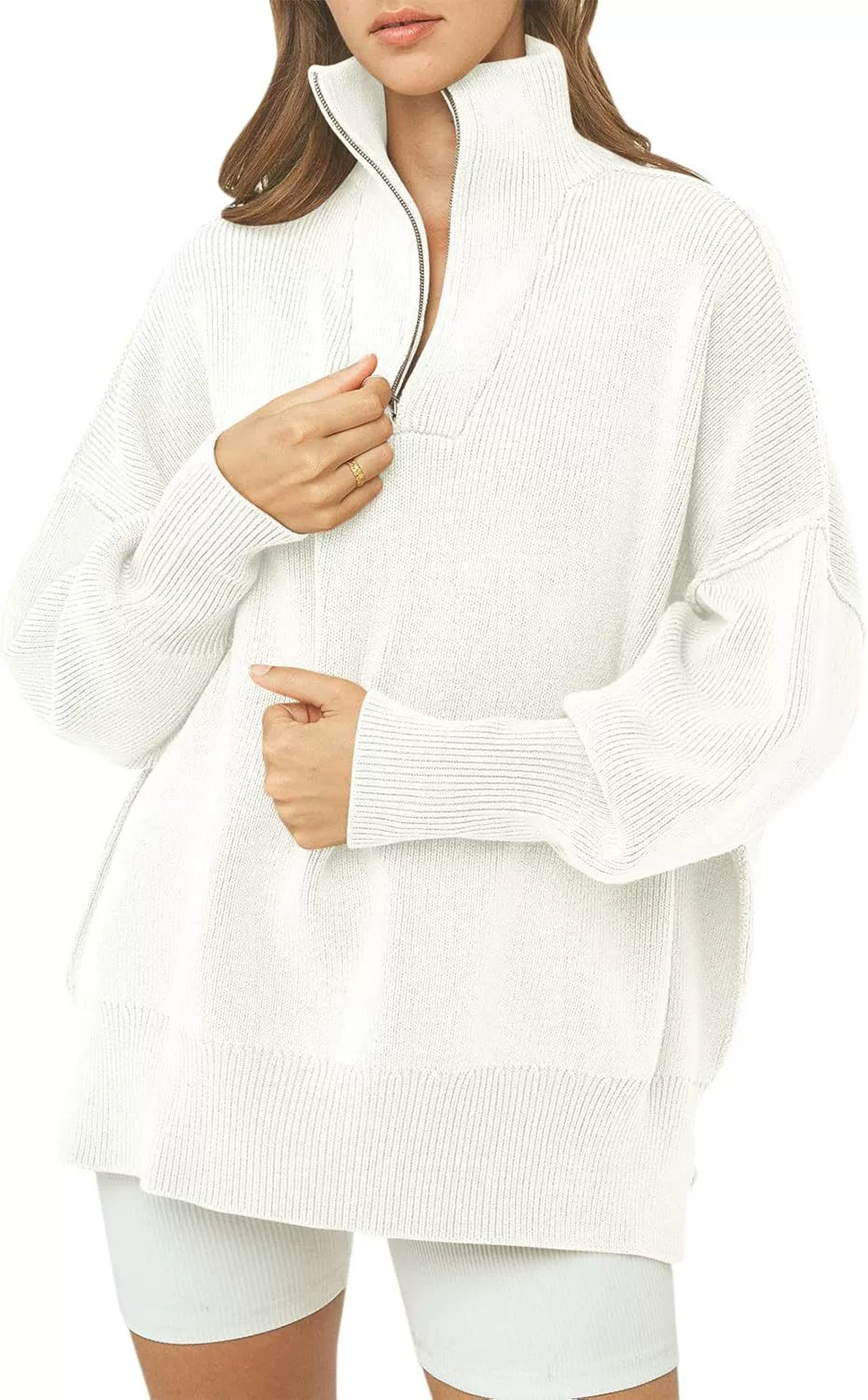 Women's Oversized Fashion Long Sleeve Quarter Zip Baggy Loose Slouchy Sweater Pullover Tops 2025 Fall Outfits（BUY 2 FREE SHIPPING)