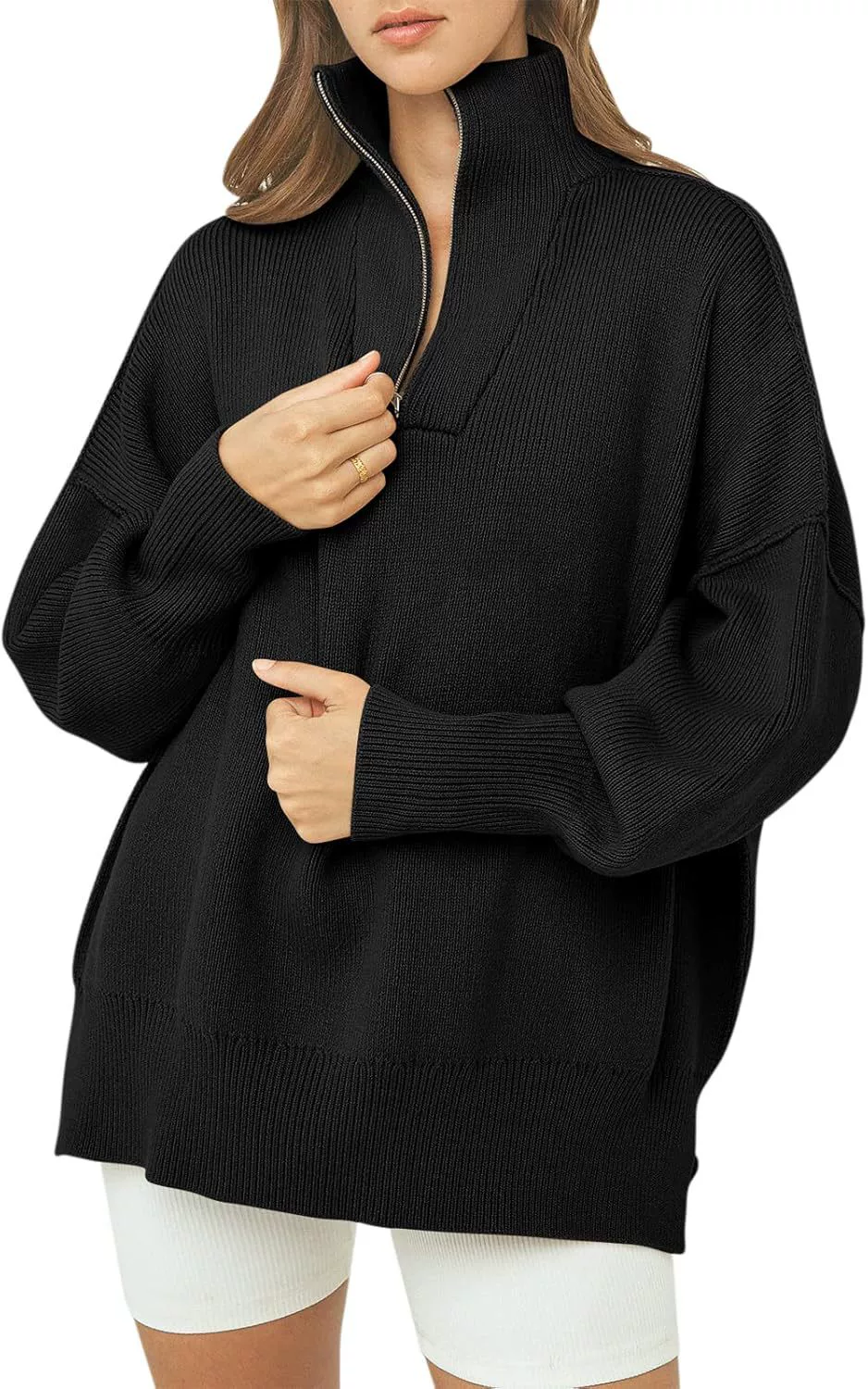 Women's Oversized Fashion Long Sleeve Quarter Zip Baggy Loose Slouchy Sweater Pullover Tops 2025 Fall Outfits（BUY 2 FREE SHIPPING)