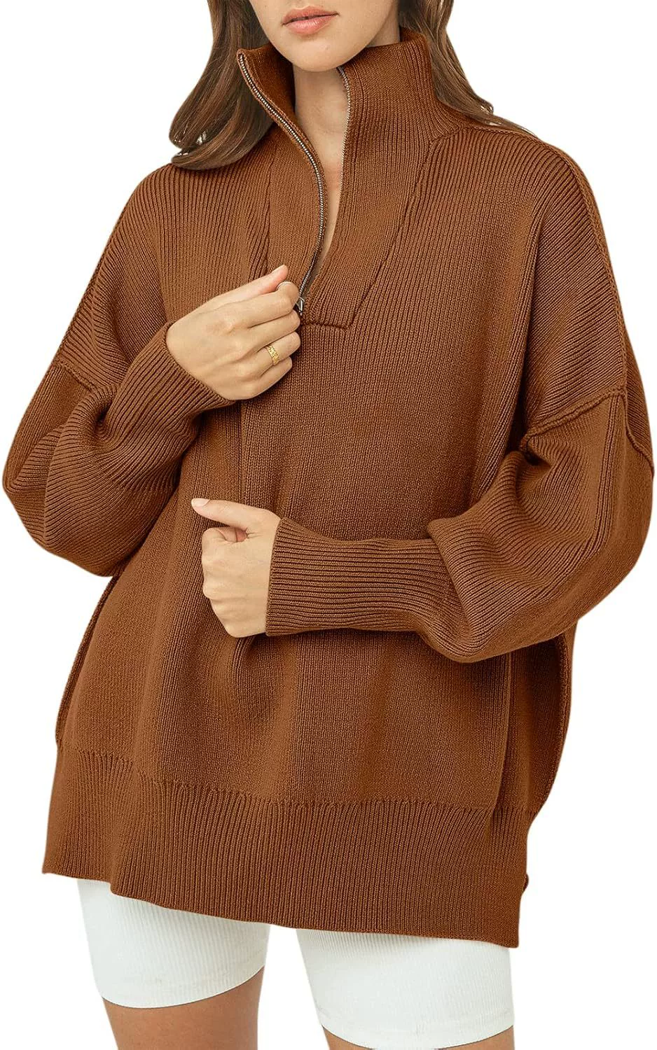Women's Oversized Fashion Long Sleeve Quarter Zip Baggy Loose Slouchy Sweater Pullover Tops 2025 Fall Outfits（BUY 2 FREE SHIPPING)
