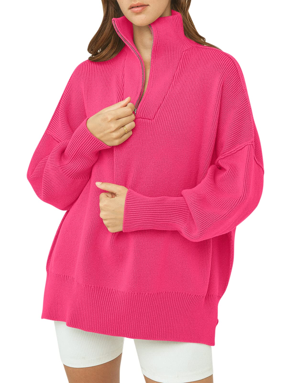 Women's Oversized Fashion Long Sleeve Quarter Zip Baggy Loose Slouchy Sweater Pullover Tops 2025 Fall Outfits（BUY 2 FREE SHIPPING)