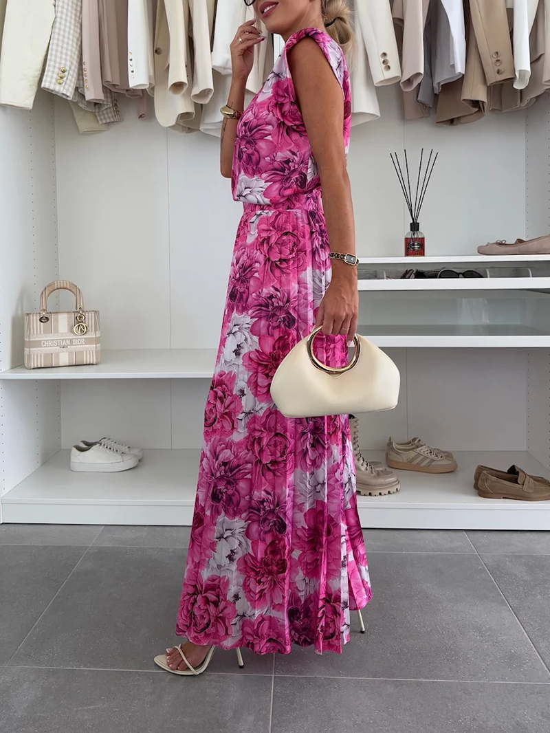 Round Neck Sleeveless Top Pleated Wide Leg Pants Two-Piece Set(BUY 2 FREE SHIPPING)