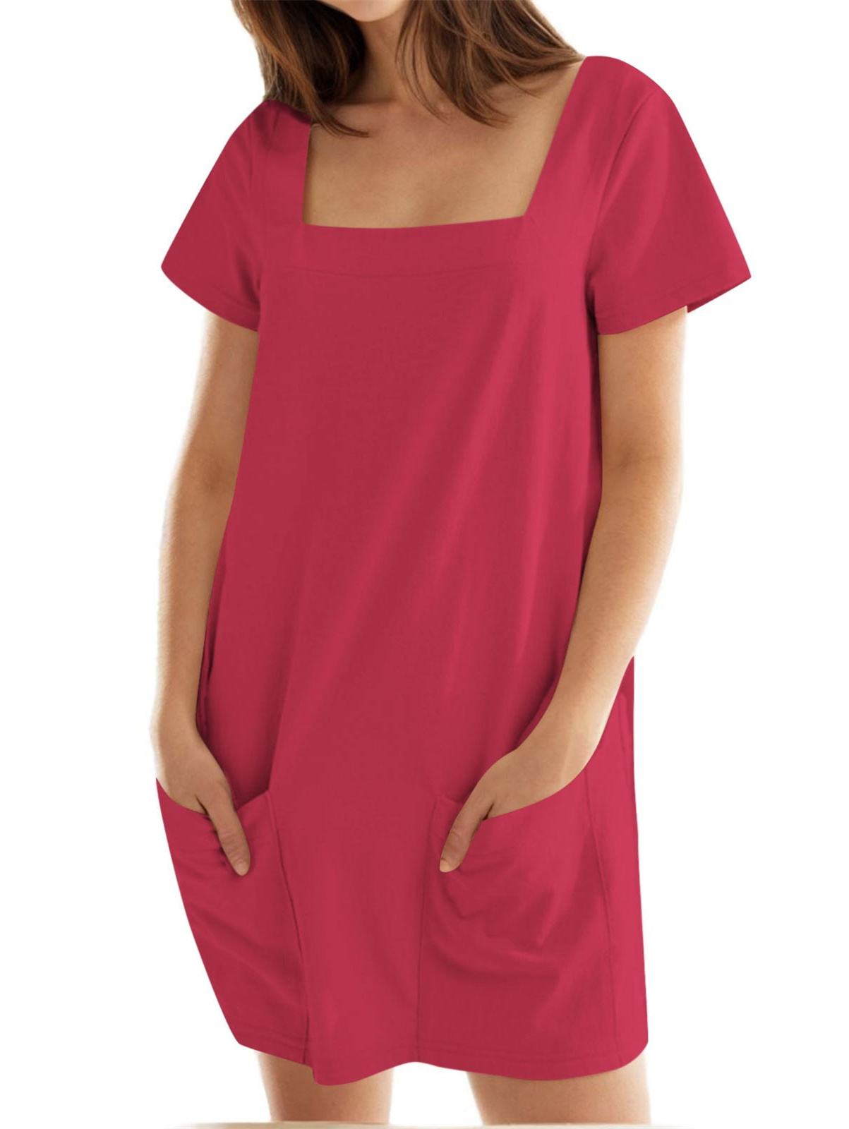 Women's Solid Square Neck Pocket Mini Dress (Buy 2 Free Shipping)