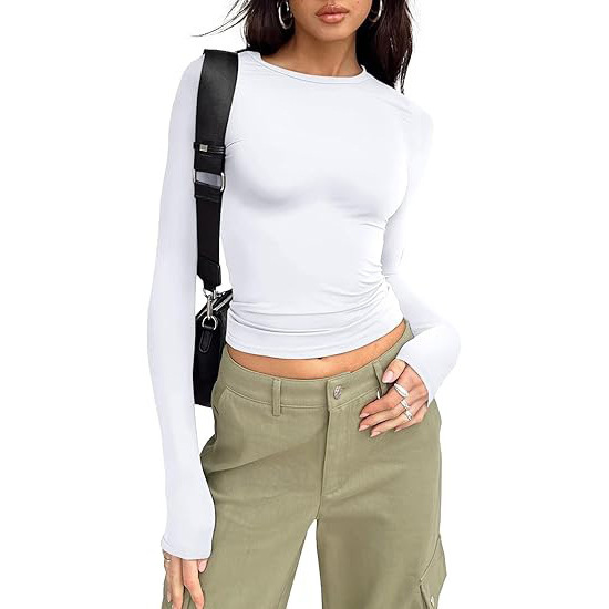 Womens Long Sleeve Shirt Basic Crop Tops Fall Fashion Underscrubs Layer Slim Fit Winter Clothes（BUY 3 FREE SHIPPING)