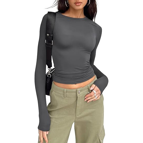 Womens Long Sleeve Shirt Basic Crop Tops Fall Fashion Underscrubs Layer Slim Fit Winter Clothes（BUY 3 FREE SHIPPING)