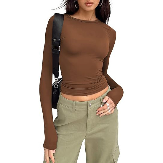Womens Long Sleeve Shirt Basic Crop Tops Fall Fashion Underscrubs Layer Slim Fit Winter Clothes（BUY 3 FREE SHIPPING)